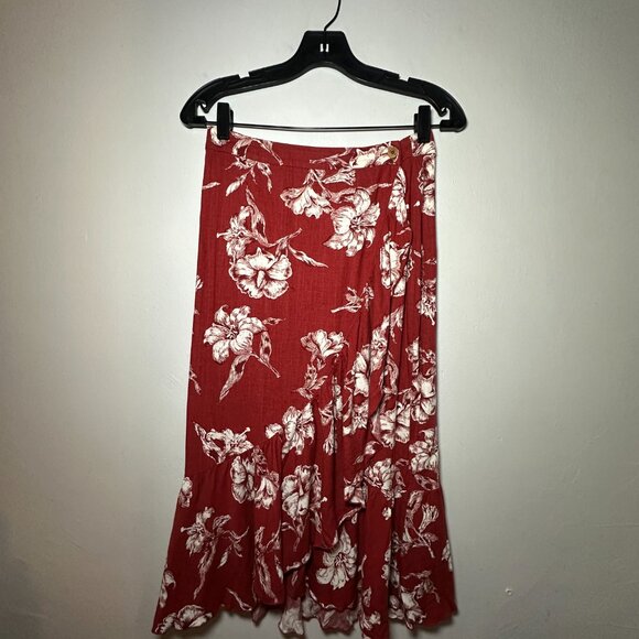 ZARA Red Floral Ruffle Midi Skirt – Size Small - Picture 6 of 10